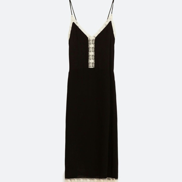 NEW ZARA Black Lace Trimmed Slip Midi Dress Women's Size XS - Picture 15 of 16